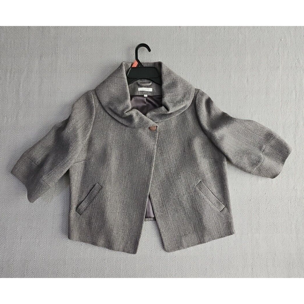 Valette Women's Jacket Size L 🧥 Gray Cropped 3/4 Sleeve Wool Blend Satin Lined